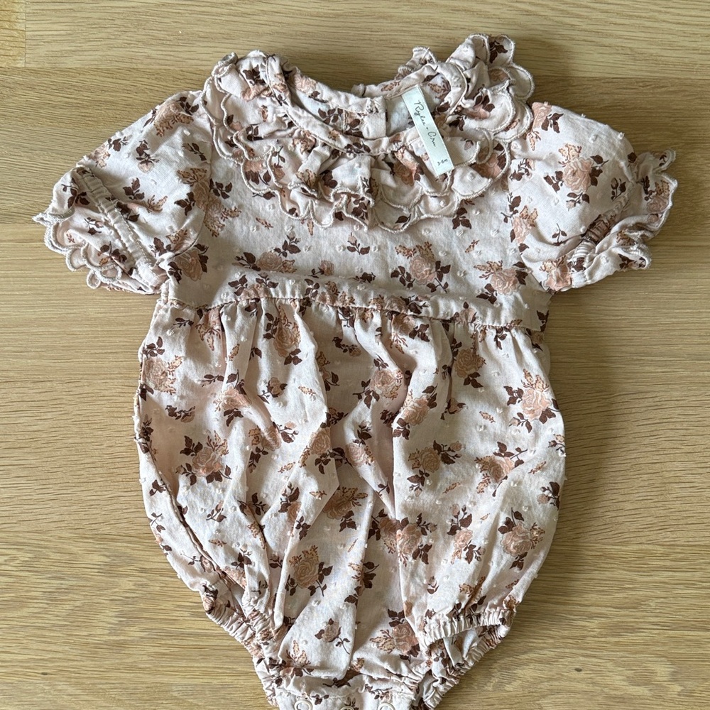 Rylee + Cru Pink Floral Ruffle Romper